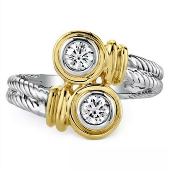 New Women’s Two Tone 925 Silver Sapphire Ring - Picture 2 of 5